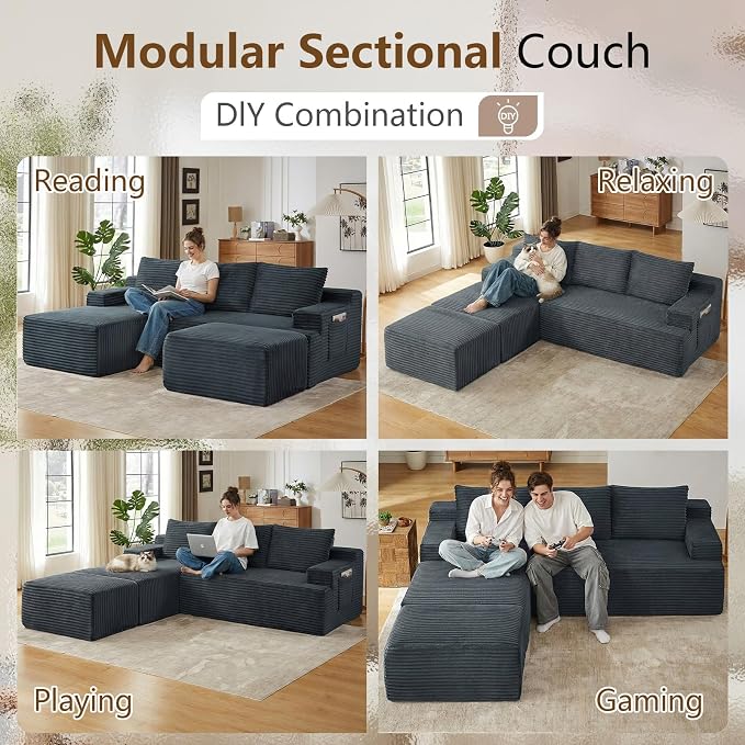96" Cloud Sectional Couch U-Shaped Chaise - Image 4