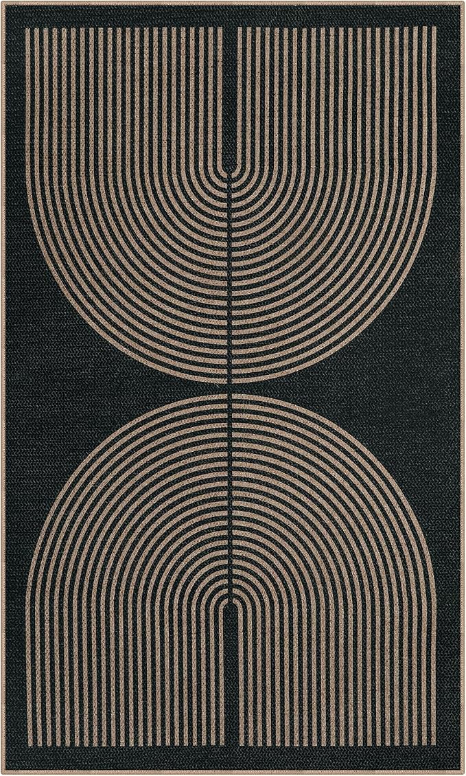 Lahome Modern Rainbow Easy Jute Outdoor Patio Rug, 3x5 Black Office Rug | - Image 9