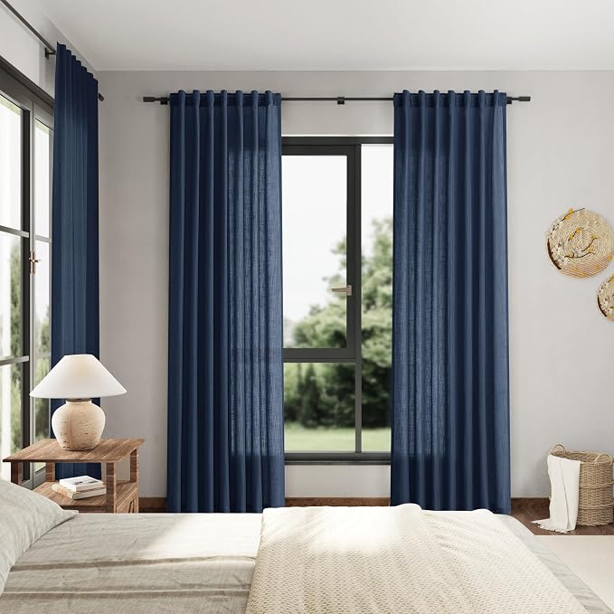 Denim Blue Linen Curtains 90 Inch Long 2 Panels Set - Image 7