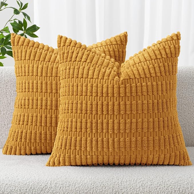 MIULEE Corduroy Decorative Throw Pillow Covers 20x20 Gold Yellow Pack of 2 | by MIULEE