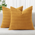 MIULEE Corduroy Decorative Throw Pillow Covers 18x18 Gold Yellow Pack of 2 | by MIULEE