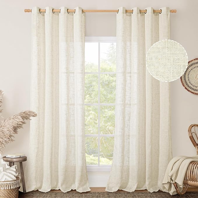 Cream Ivory Linen Semi Sheer Curtains 84 inch Length - Image 2