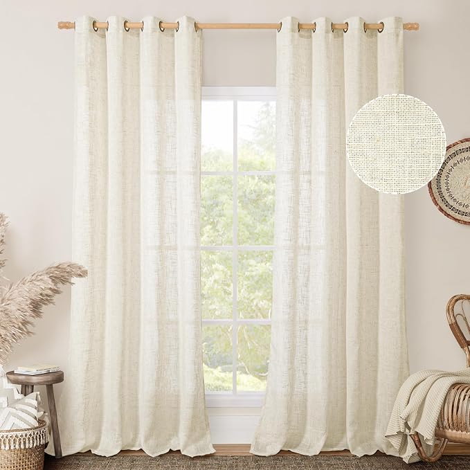 Sheer Linen Curtains for Living Room 95 inch Long 2 Panels, Light Filtering - Image 2