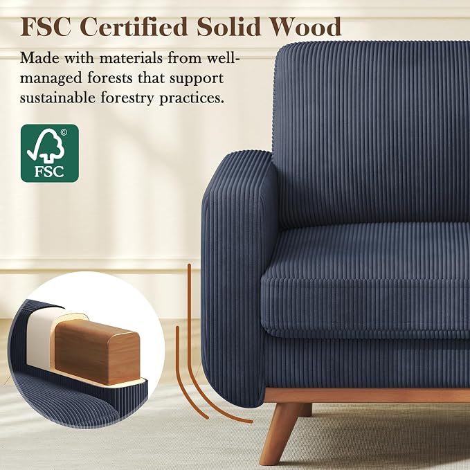 Vesgantti 38.5" Accent Chair Dark Blue, Comfy Corduroy Single Sofa Seat - Image 4