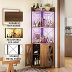 Corner Bar Cabinet with LED Lights and Power Outlet, 63 Inch, 5-Tier Industrial - Image 5