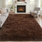 Area Rug Living Room Bedroom: 4x6 Fluffy Plush Shag Carpet Brown | by Luxturiy