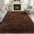 Area Rug Living Room Bedroom: 6x9 Fluffy Plush Shag Carpet Brown | by Luxturiy