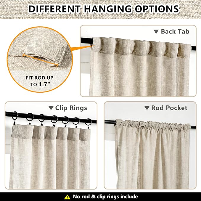 MYSKY HOME Cotton Curtains for Living Room Farmhouse Semi Sheer Light Filtering - Image 3