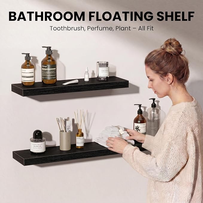 Fun Memories Floating Shelves for Wall, 36 Inch Long Set of 2 Rustic Wood Wall - Image 4