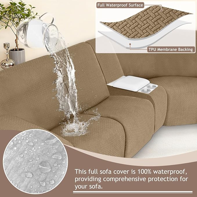 ALIECOM 100% Waterproof Recliner Sectional Couch Covers L Shape Stretch Corner - Image 4