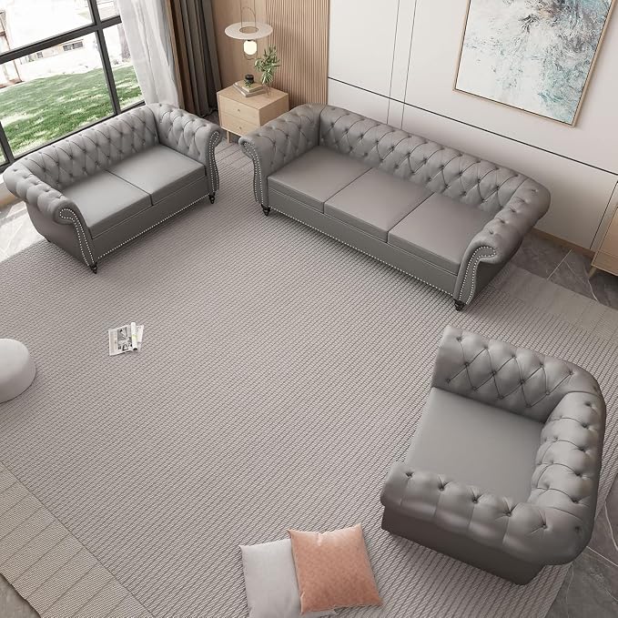 Chesterfield Loveseat Sofa, Modern Leather Small Sofa Couch 2 Seater - Image 8