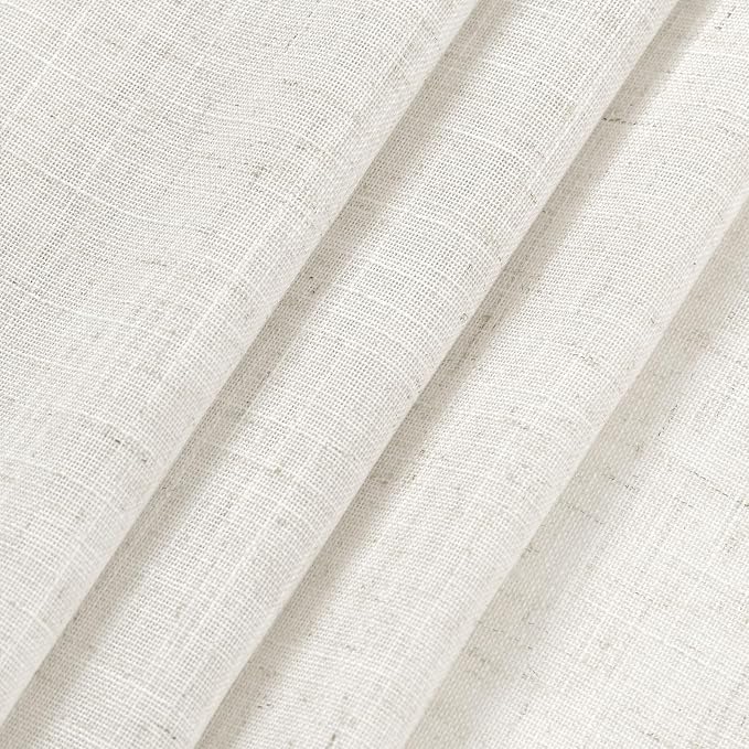 Beige White Linen Curtains 84 Inch Length 2 Panels Set - Image 7