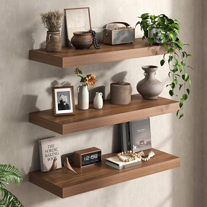 36Inch Walnut Floating Shelves for Wall, 12 Inch Deep Shelves for Bedroom - Image 2