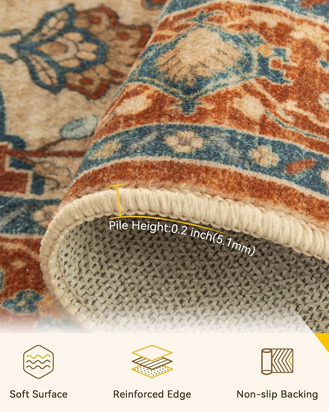 RELEANY Washable Area Rug, Water Repellent, Pet Friendly, Vintage Floral Boho - Image 5