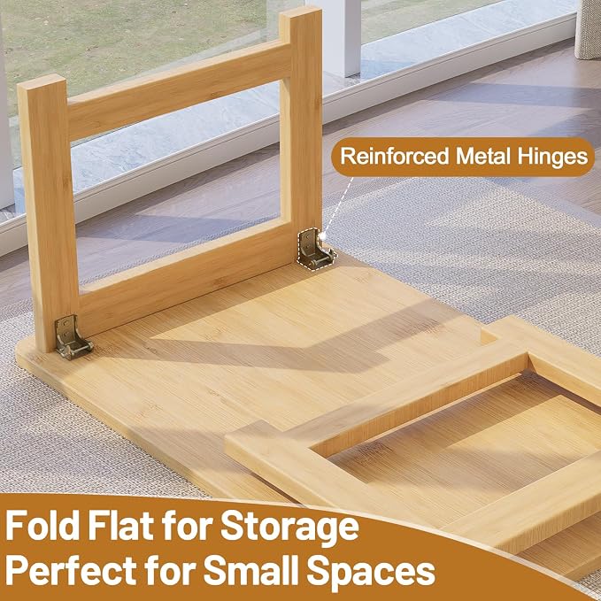 Japanese Floor Table, Bamboo Folding Coffee Table, Portable Solid Wood Japanese - Image 6