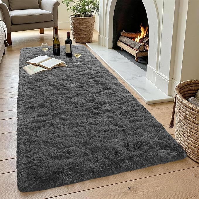 2x6 Dark Grey Fluffy Soft Runner Rug Non-Slip - Image 4
