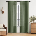 Forest Green Linen Curtains 84 Inch Length 2 Panels Set by Nanspring