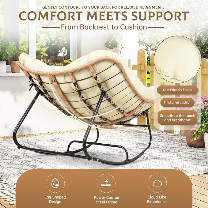 SUNCROWN Oversized Wicker Rocking Chair Indoor Outdoor, 450 LBS Heavy Duty - Image 6