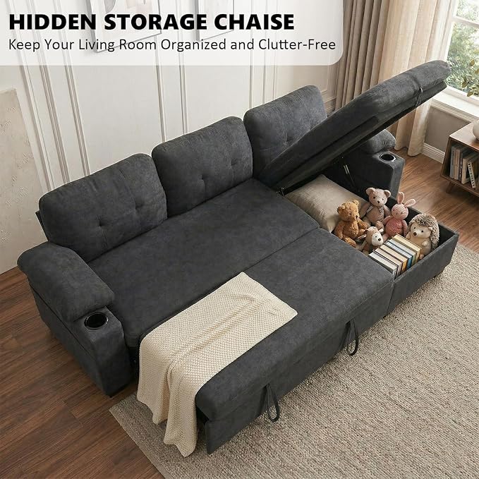 93" L Shaped Sleeper Sofa Bed, Pull Out Sectional Couch - Image 7