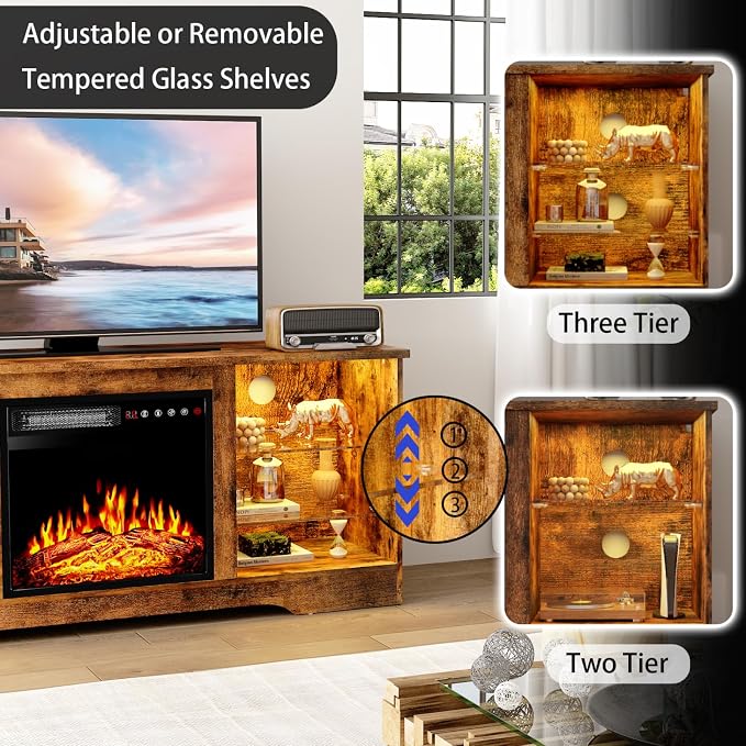 PRETZI Fireplace TV Stand with 18" Fireplace Up to 65" TVs, TV Media Console - Image 4