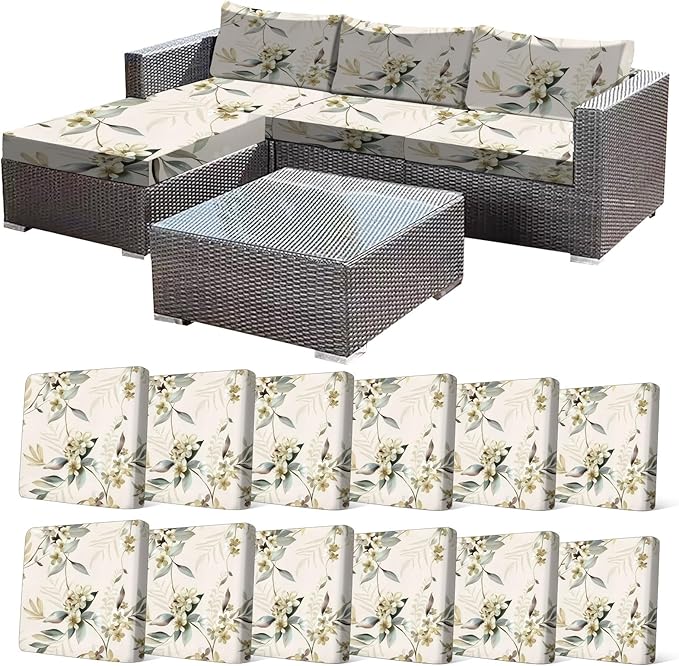 CALBODE 12 Pcs Stretch Indoor/Outdoor Seat Cushion Covers, by CALBODE