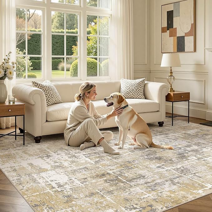 DMOYEST Area Rug Living Room Rugs 10x14 Washable Abstract Carpet | Neutral - Image 6
