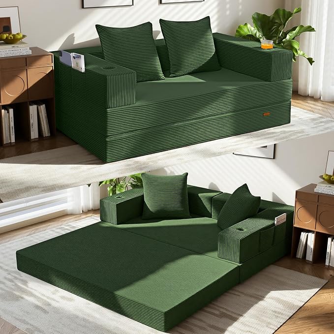 COMAX Futon Sofa Bed, 4‑in‑1 Convertible Sofa Bed, Folding Boneless Couches by COMAX