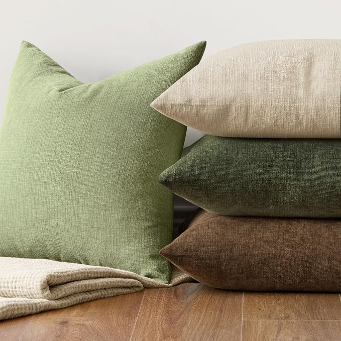 MIULEE Sage Green Chenille Couch Throw Pillow Covers, 18x18 | Set of 2 - Image 7