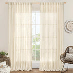 Extra Wide Linen Curtains for Bedroom Semi Sheer Panels 84 Inch | Light by LAMIT
