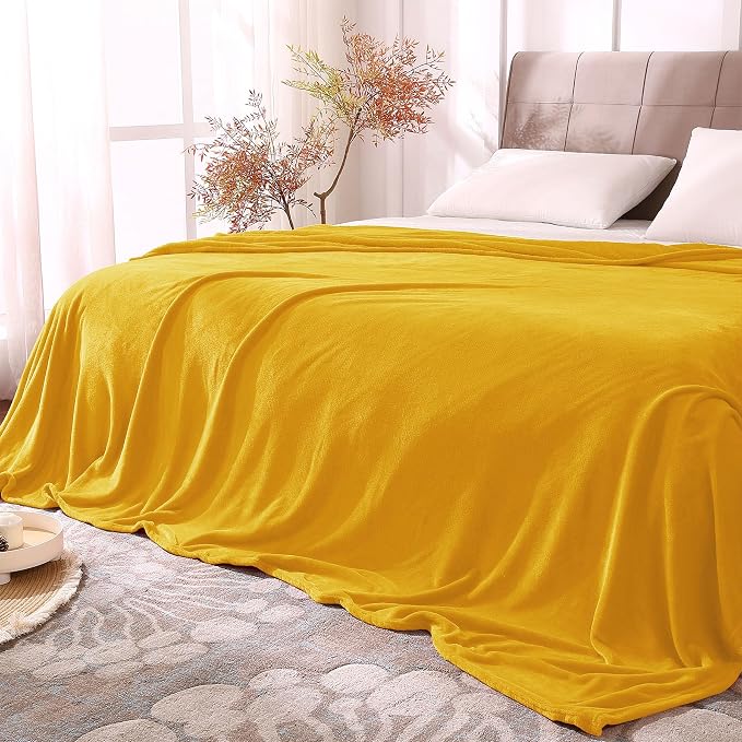 BEDELITE Fleece Blanket Soft Plush Queen Size Bed Blanket Yellow 90"x90" | by BEDELITE