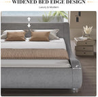 SHA CERLIN King Size Upholstered Bed Frame, Deluxe Low Profile Sleigh Bed - Image 7