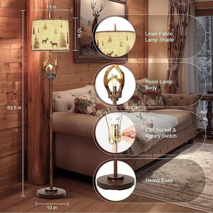 Scenekoy Rustic Farmhouse Antlers Floor Lamp - Image 2