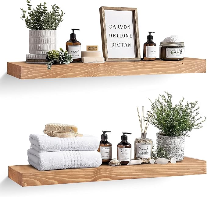 36x8x1.6 inch Floating Shelves Set of 2 – Solid Wood Rustic Oak Wall Mounted by YLYHSST