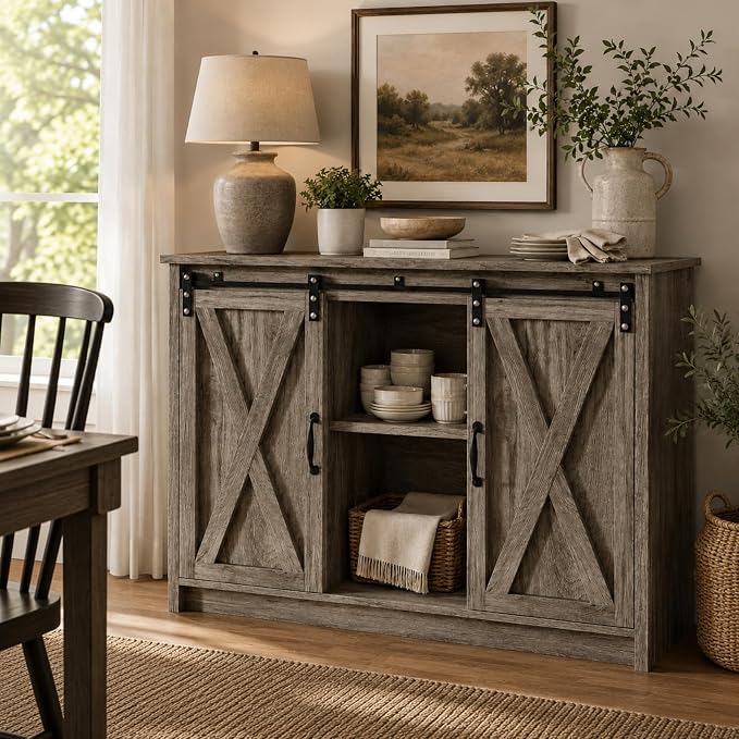 4 EVER WINNER 42" Farmhouse Coffee Bar, Buffet Cabinet - Image 9