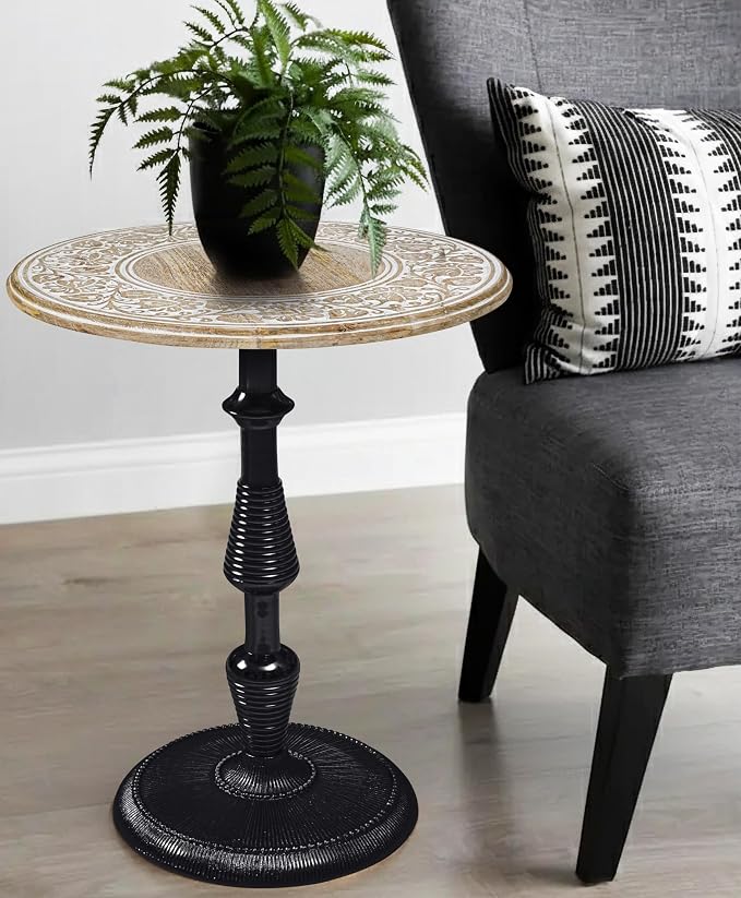 Side Tables-Hand Carved Vintage Boho Folding End Tables - Image 5