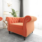 ORRD 2 Piece Living Room Set, Velvet Chesterfield Sofa Couch Chair - Image 6