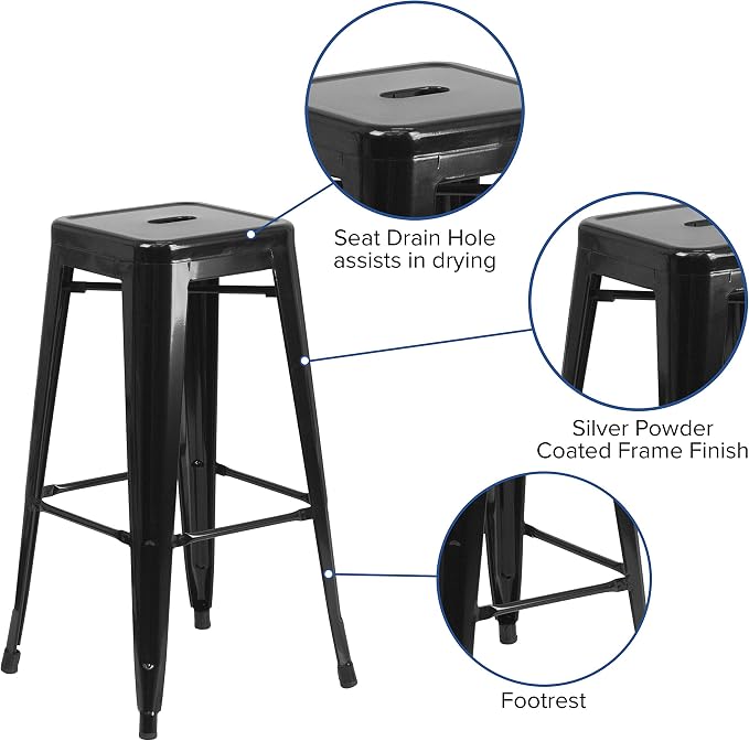 Flash Furniture 30"H Commercial Modern Metal Backless Barstool, Indoor/Outdoor - Image 4