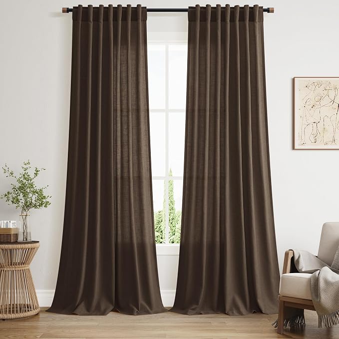 Chocolate Linen Curtains 90 Inch Long 2 Panels Set by Nanspring