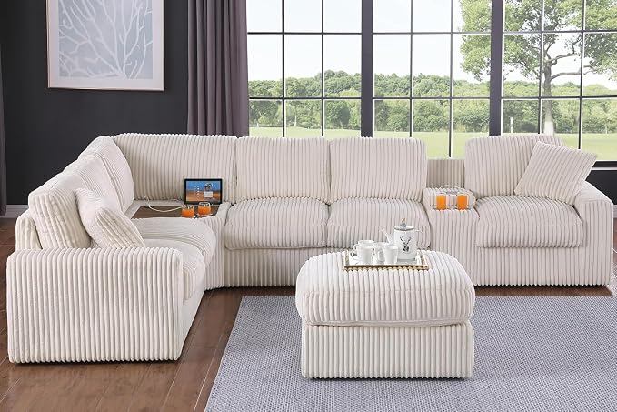 Ball & Cast 127" Oversized Modular Sectional Sofa L-Shaped, Large Corduroy - Image 3