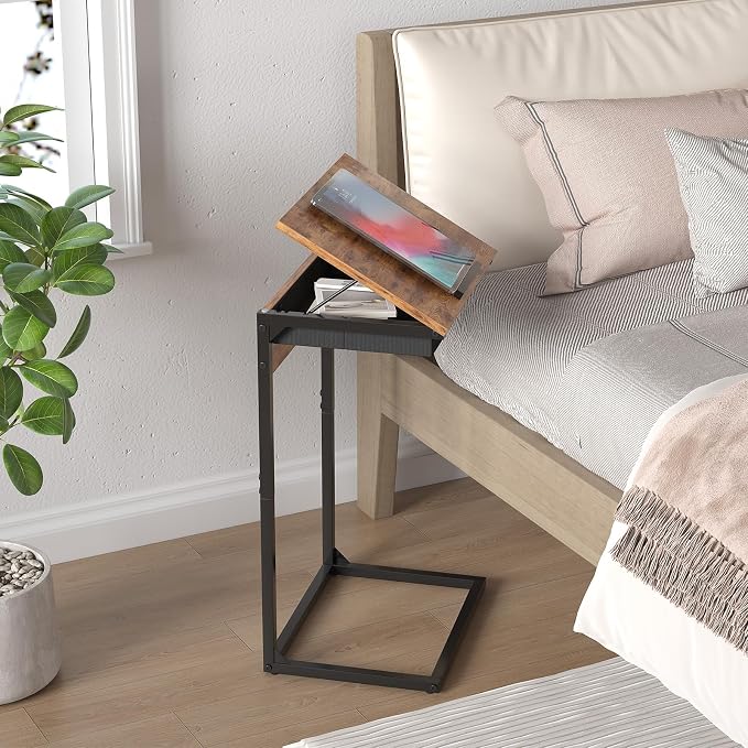 sthmec C Shaped End Table with Charging Station, 45° Tiltable Adjustable Flip - Image 7
