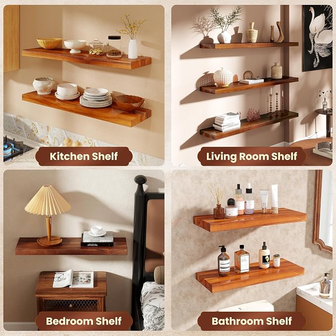 55" Solid Teak Floating Wall Shelf - Image 8