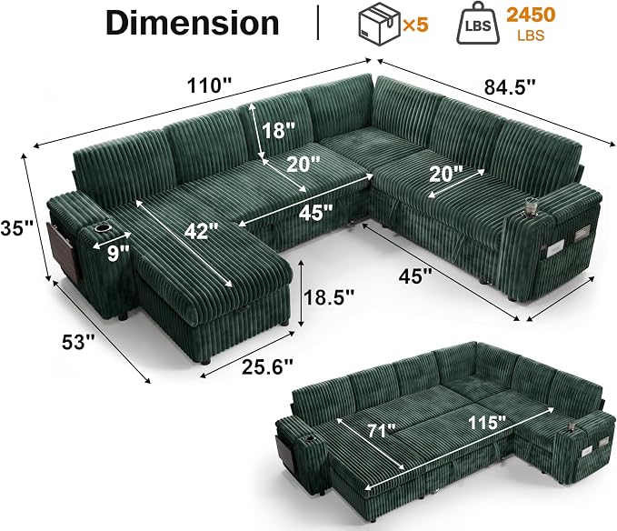 Vipbear 111" Modular Sectional Sleeper Sofa - Image 3