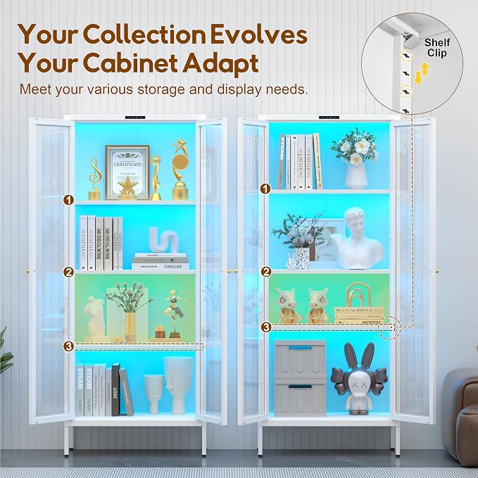 UNICOLY Display Cabinet with Glass Doors, Glass Display Cabinet with 8 Color - Image 8