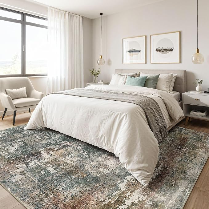LOONGRUG 7x9 Area Rug Washable Large Neutral Modern Living Room Rugs | Abstract - Image 4