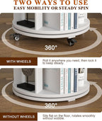 6-Tier Solid Wood Rotating Bookshelf on Wheels, 360° Spinning Book Shelf Tower - Image 5