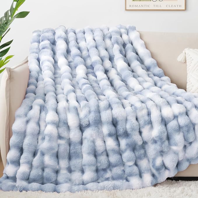 Luxury 1000GSM Faux Rabbit Fur Throw Blanket, Super Heavy Warm Cozy Grey - Image 5
