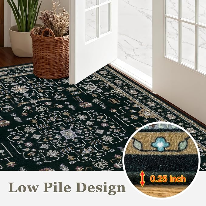 Round Area Rug for Living Room: 4ft Washable Rug for Bedroom Black | Vintage - Image 8