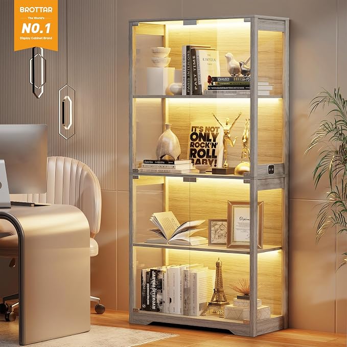 BROTTAR Display Cabinet with Glass Doors, 4-Tier Curio Cabinet with 3 Color - Image 4
