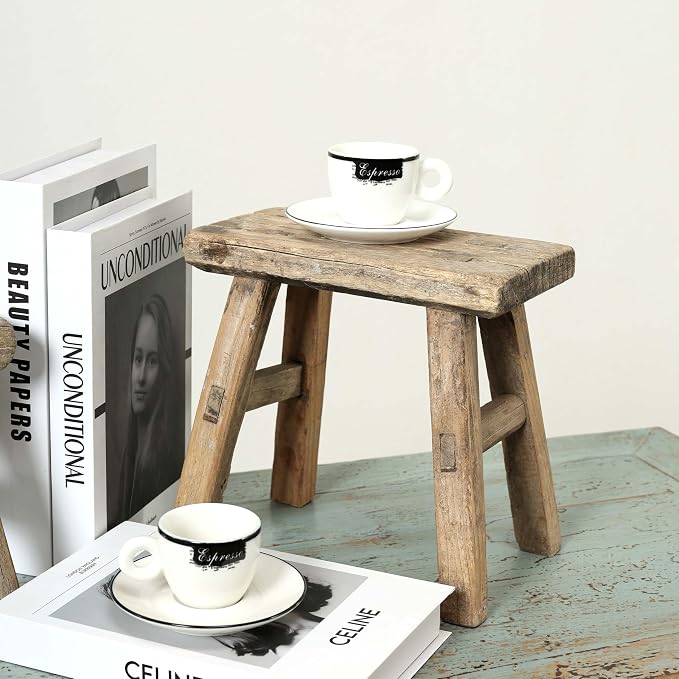 Artissance 11" W Rectangular Natural Wood Vintage Mini Stool - Image 6