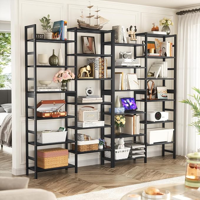 Homykic Double Wide Bamboo Bookshelf Black, 6-Tier Large Open Bookcase - Image 4